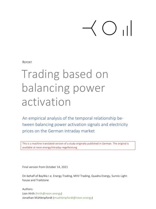Intraday balancing energy